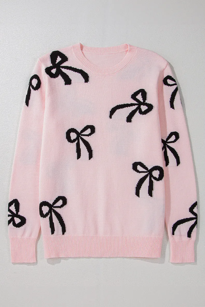 Bow Print Knit Sweater Pink sold by Beagle Boutique