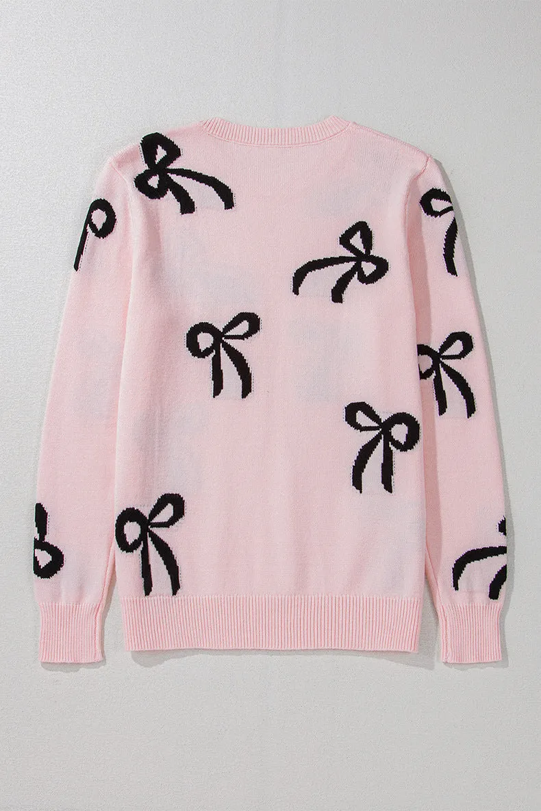 Bow Print Knit Sweater Pink sold by Beagle Boutique product image thumbnail 2