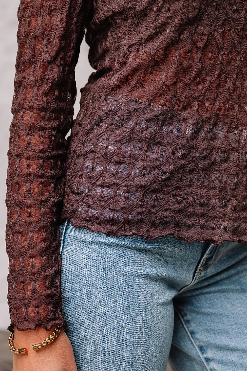 Sheer Mesh Patterned Long Sleeve Top sold by Beagle Boutique product image thumbnail 5