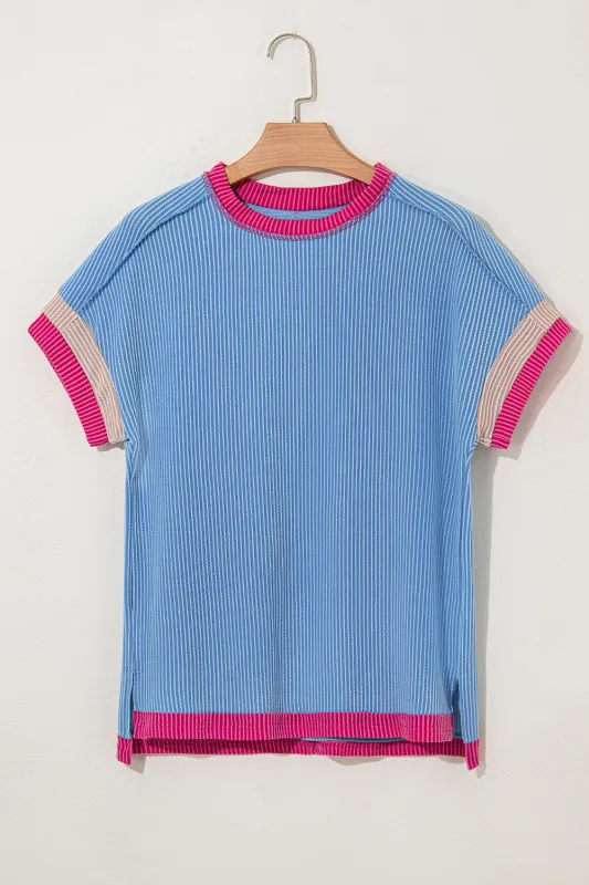 Textured Contrast Trim Round Neck T-Shirt sold by Beagle Boutique