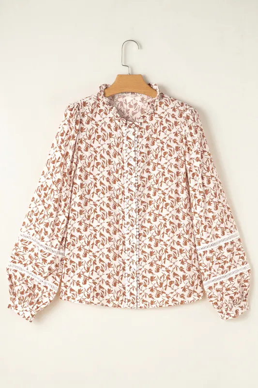 Floral Print Lace Detail Puff Sleeve Autumn Shirt made by Beagle Boutique