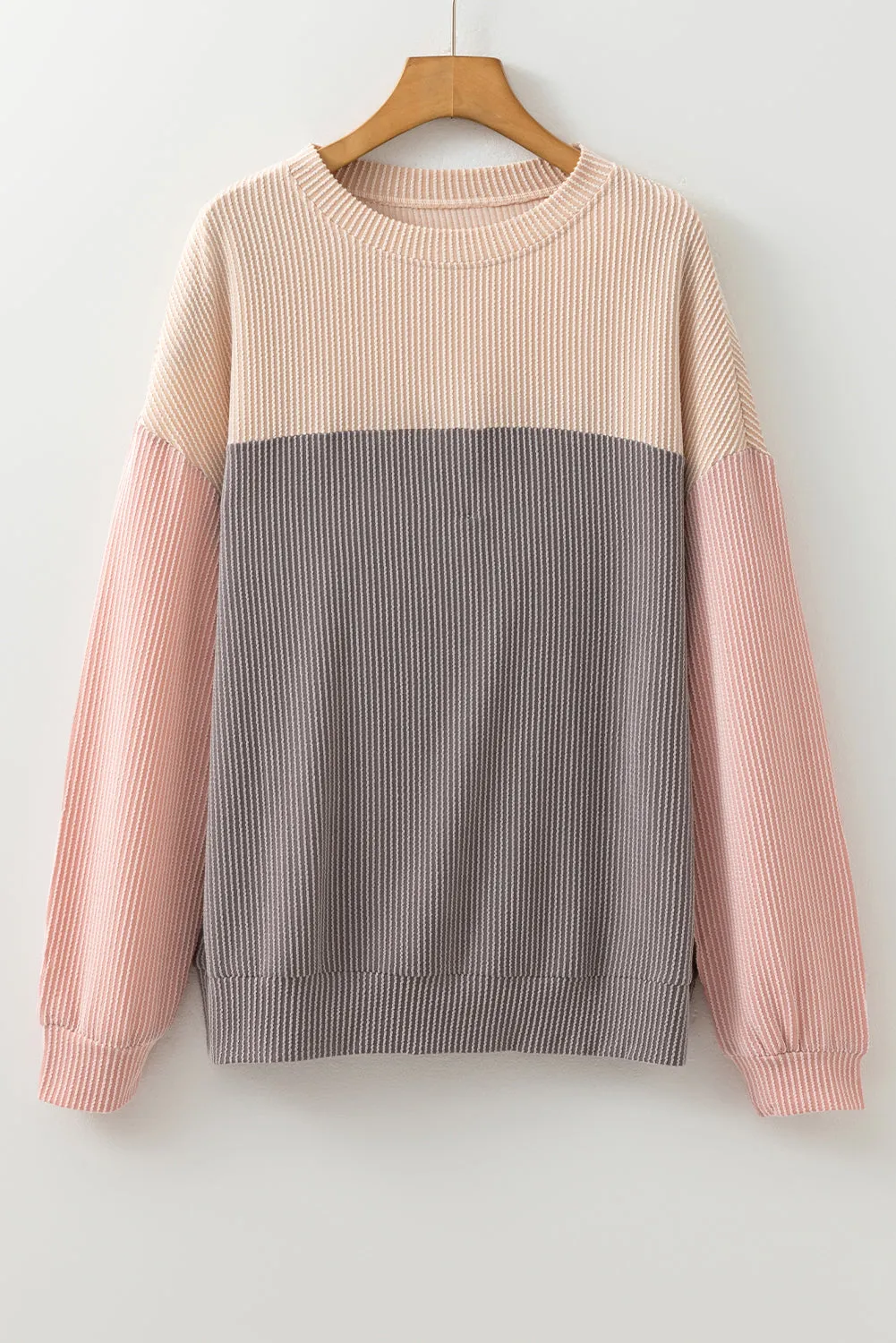 Multicolour Colour Block Long Sleeve Ribbed Loose Top sold by Beagle Boutique