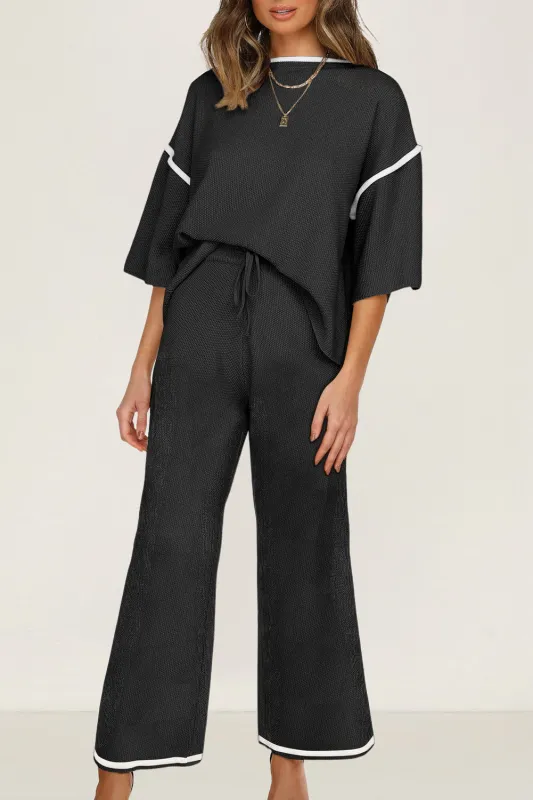 Contrast Trim Half Sleeve Top Drawstring Trousers Loose 2pcs Co-ord Set sold by Beagle Boutique