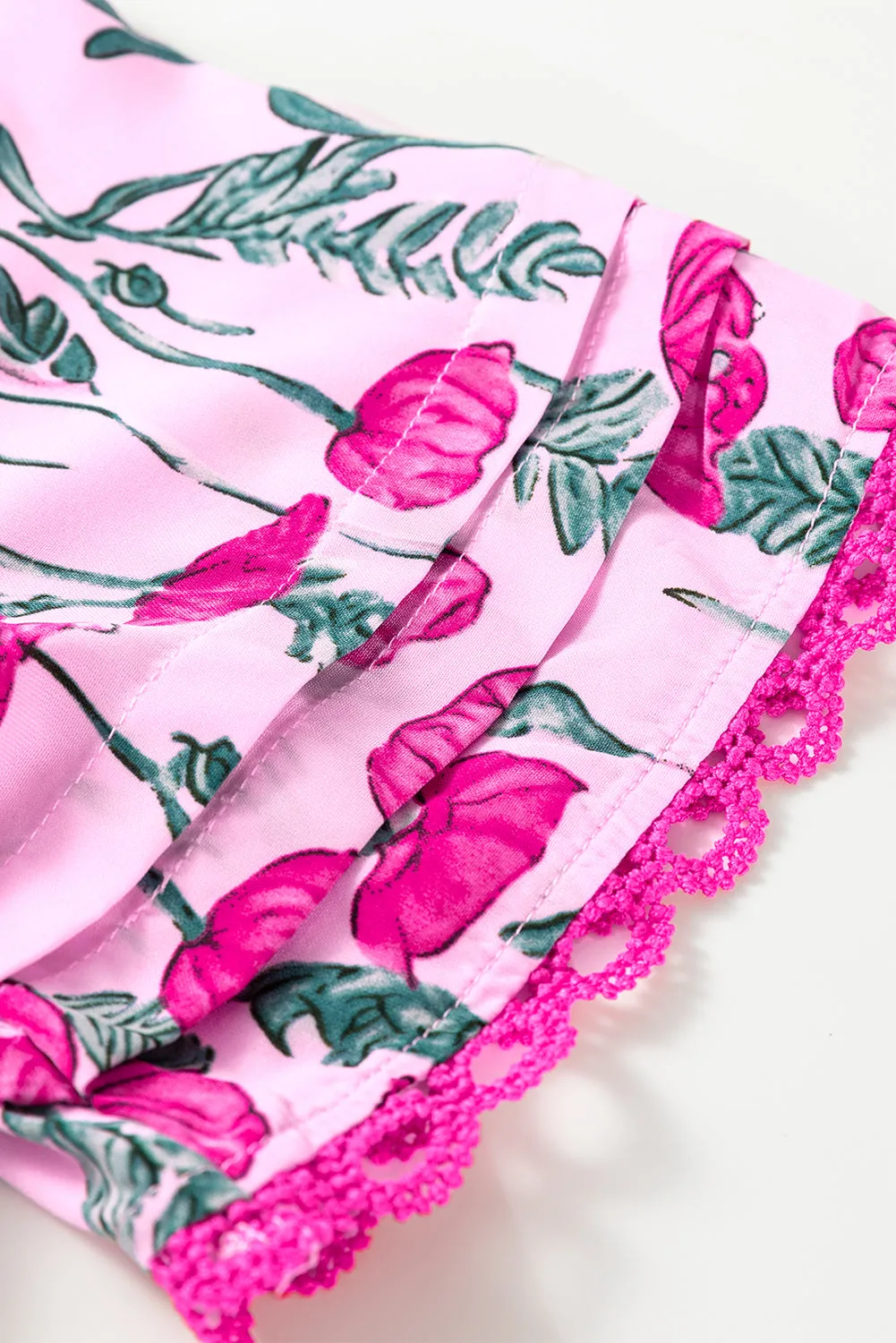 Pink Floral Lace Detail Frilled V Neck Summer Blouse sold by Beagle Boutique product image thumbnail 4