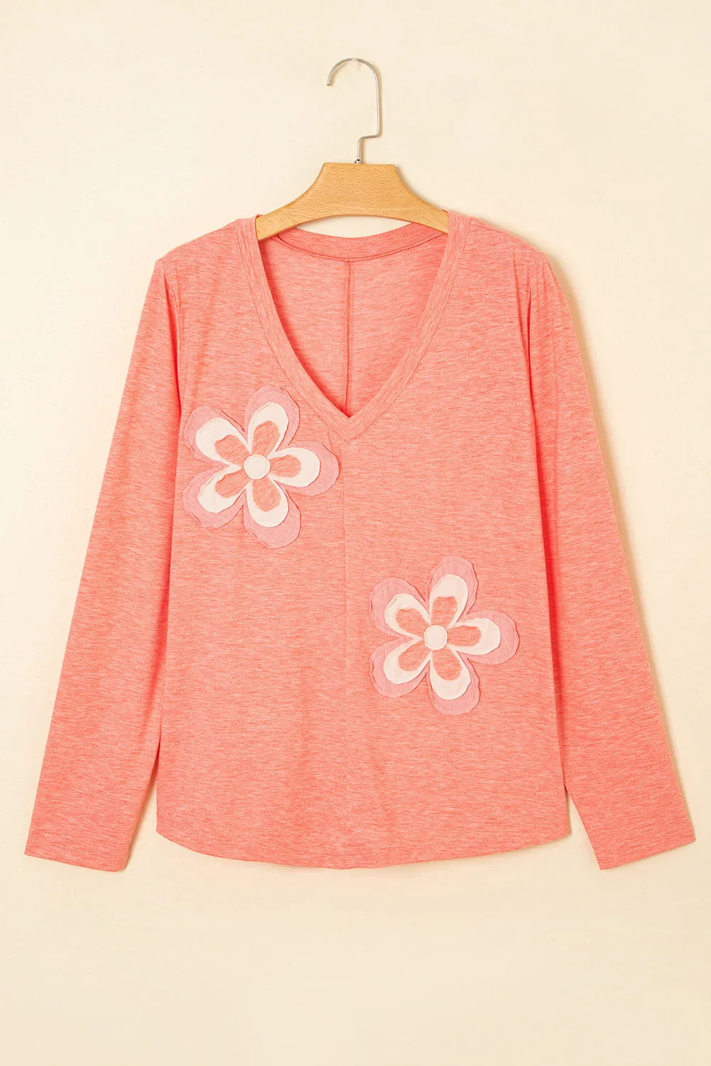 Floral Patchwork V-Neck Long Sleeve T-Shirt sold by Beagle Boutique