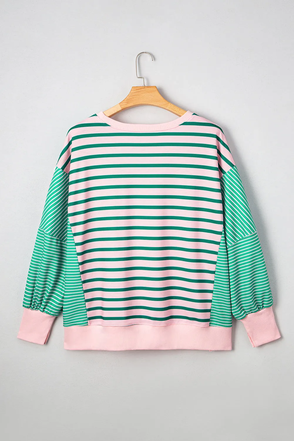 Green Stripe Colour Block Exposed Seam Side Slit Plus Size Sweatshirt sold by Beagle Boutique product image thumbnail 2