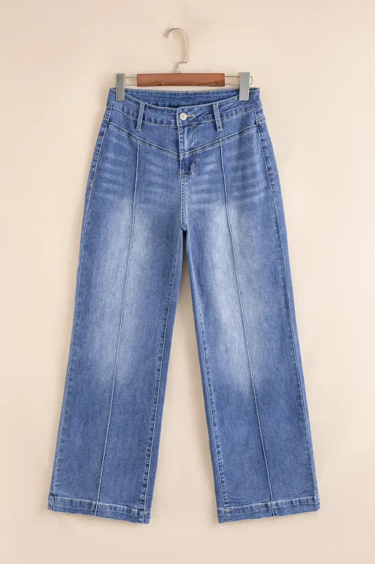 Beau Blue Tailored Center Seam Detail Straight Loose High Rise Jeans sold by Beagle Boutique