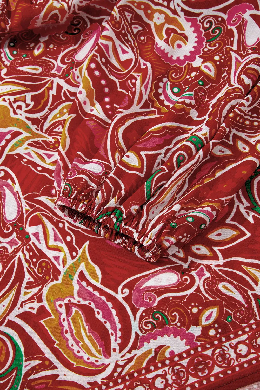 Multicolour Ethnic Paisley Print Tassel Tie Puff Sleeve Boho Blouse sold by Beagle Boutique product image thumbnail 5