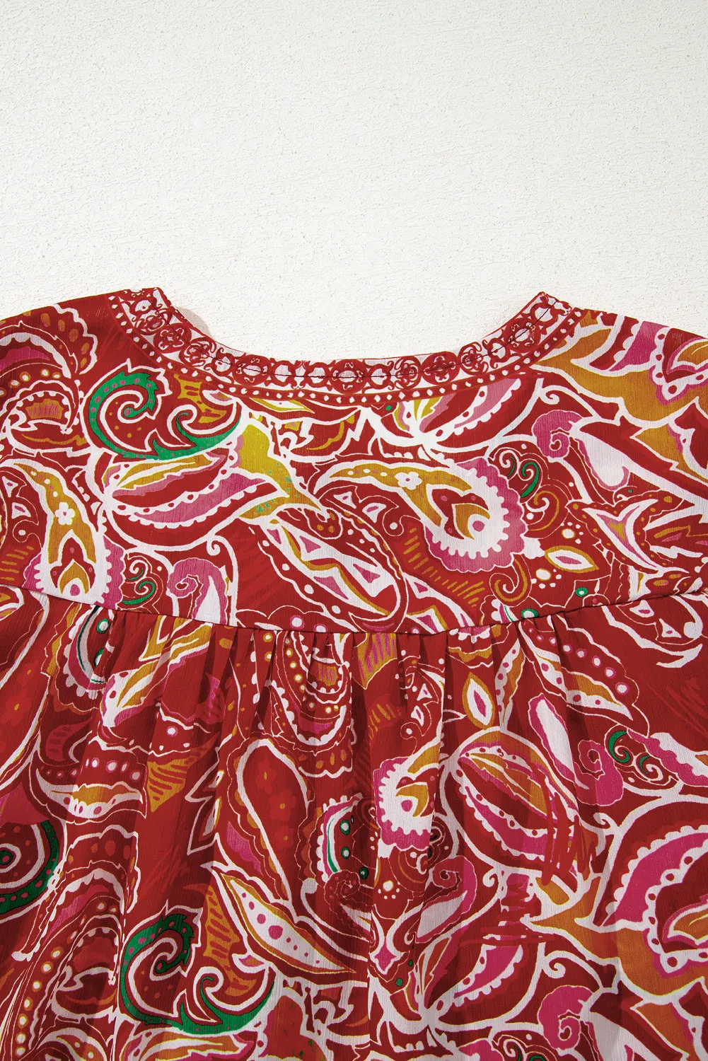 Multicolour Ethnic Paisley Print Tassel Tie Puff Sleeve Boho Blouse sold by Beagle Boutique product image thumbnail 4