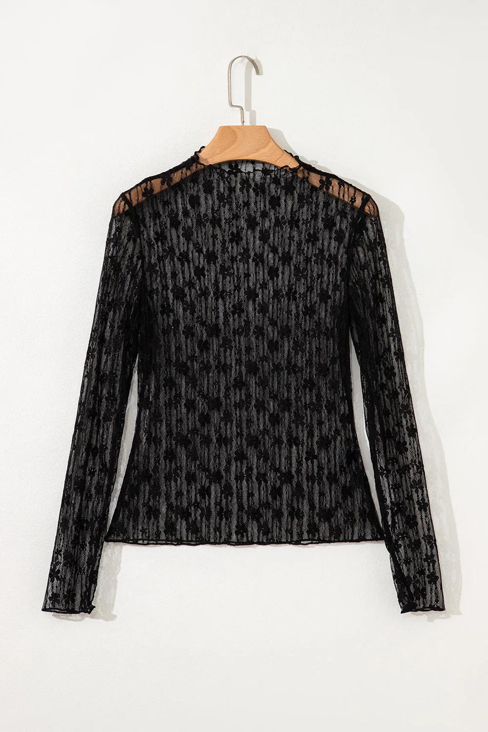 Sheer Floral Lace Long Sleeve Slim Fit Top sold by Beagle Boutique