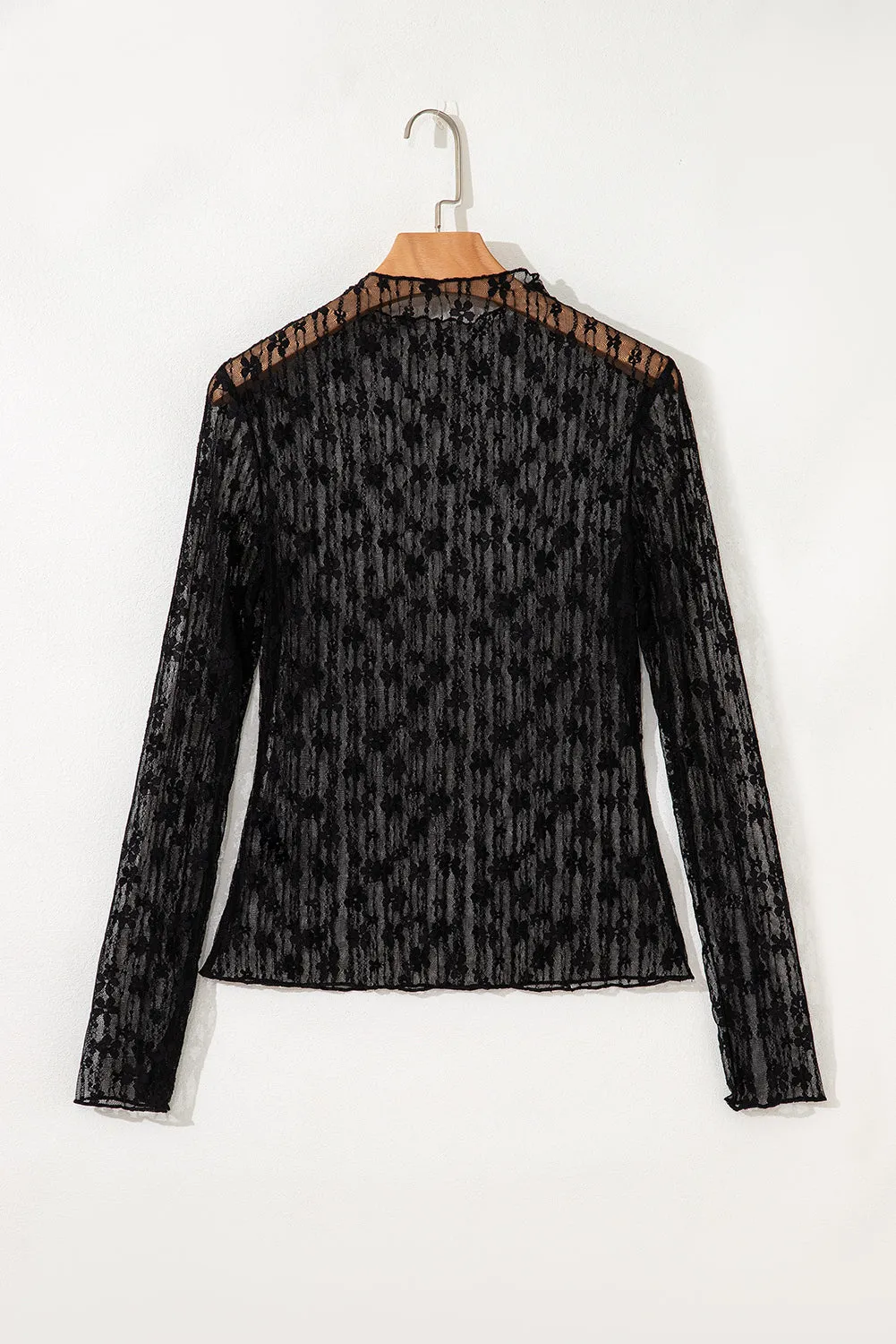 Sheer Floral Lace Long Sleeve Slim Fit Top sold by Beagle Boutique product image thumbnail 2