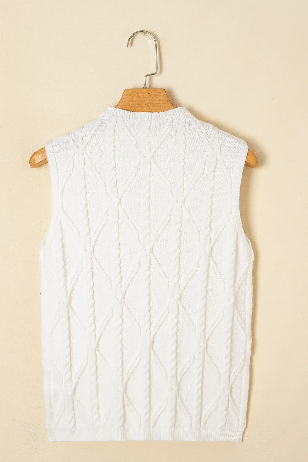 White Pearled High Neck Textured Knit Sweater Vest sold by Beagle Boutique product image thumbnail 2