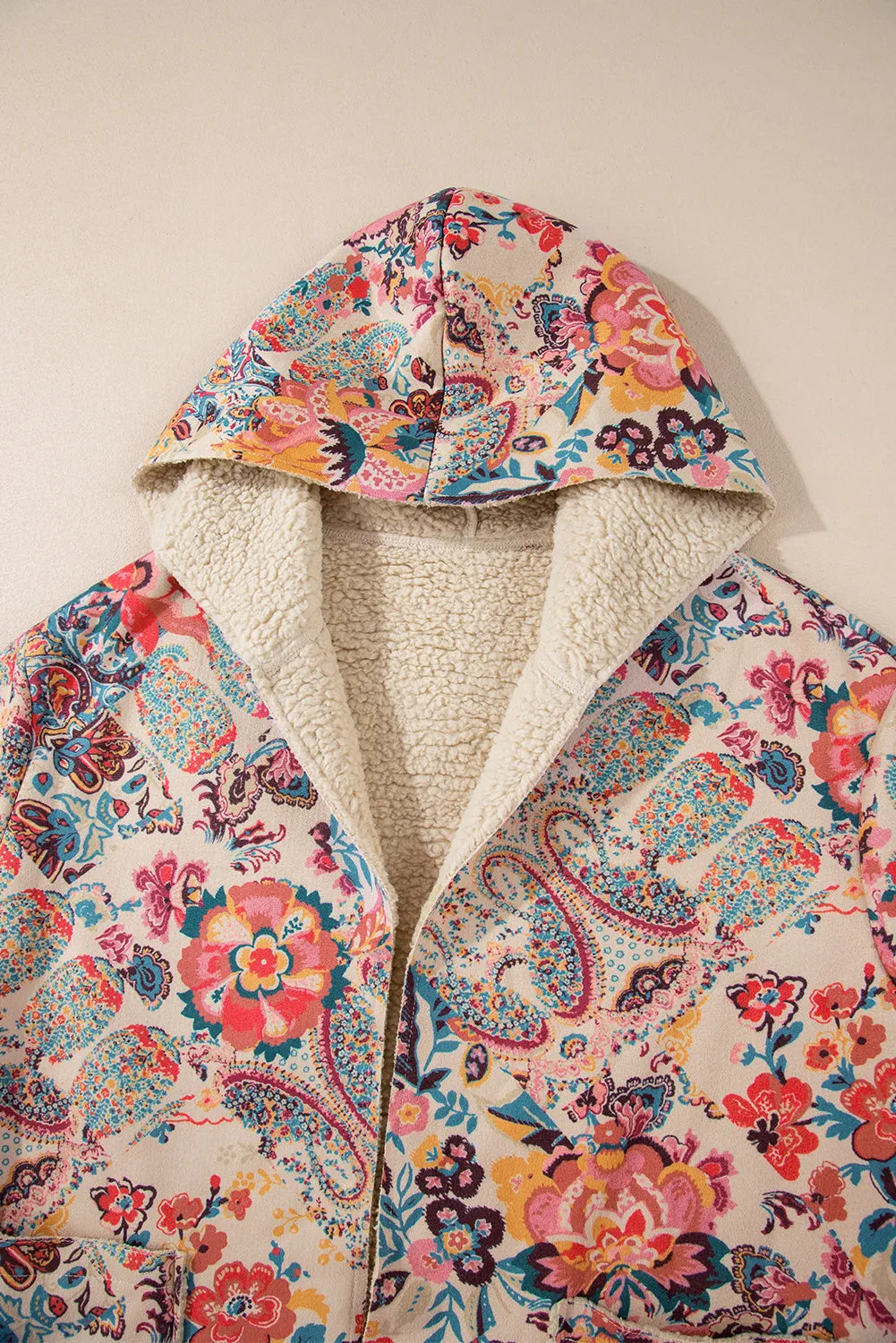 Floral Printed Sherpa Lined Hooded Jacket sold by Beagle Boutique product image thumbnail 3