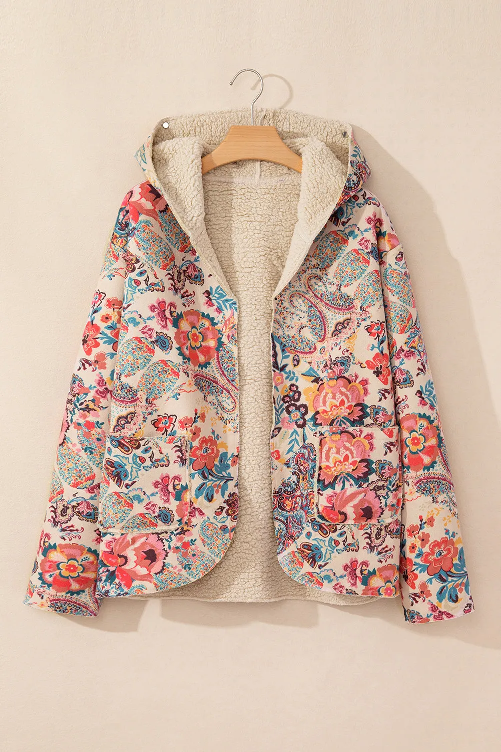 Floral Printed Sherpa Lined Hooded Jacket sold by Beagle Boutique