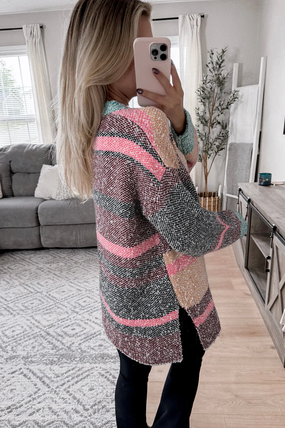 Multicolour Colour Block Striped Side Open Front Cardigan sold by Beagle Boutique product image thumbnail 2