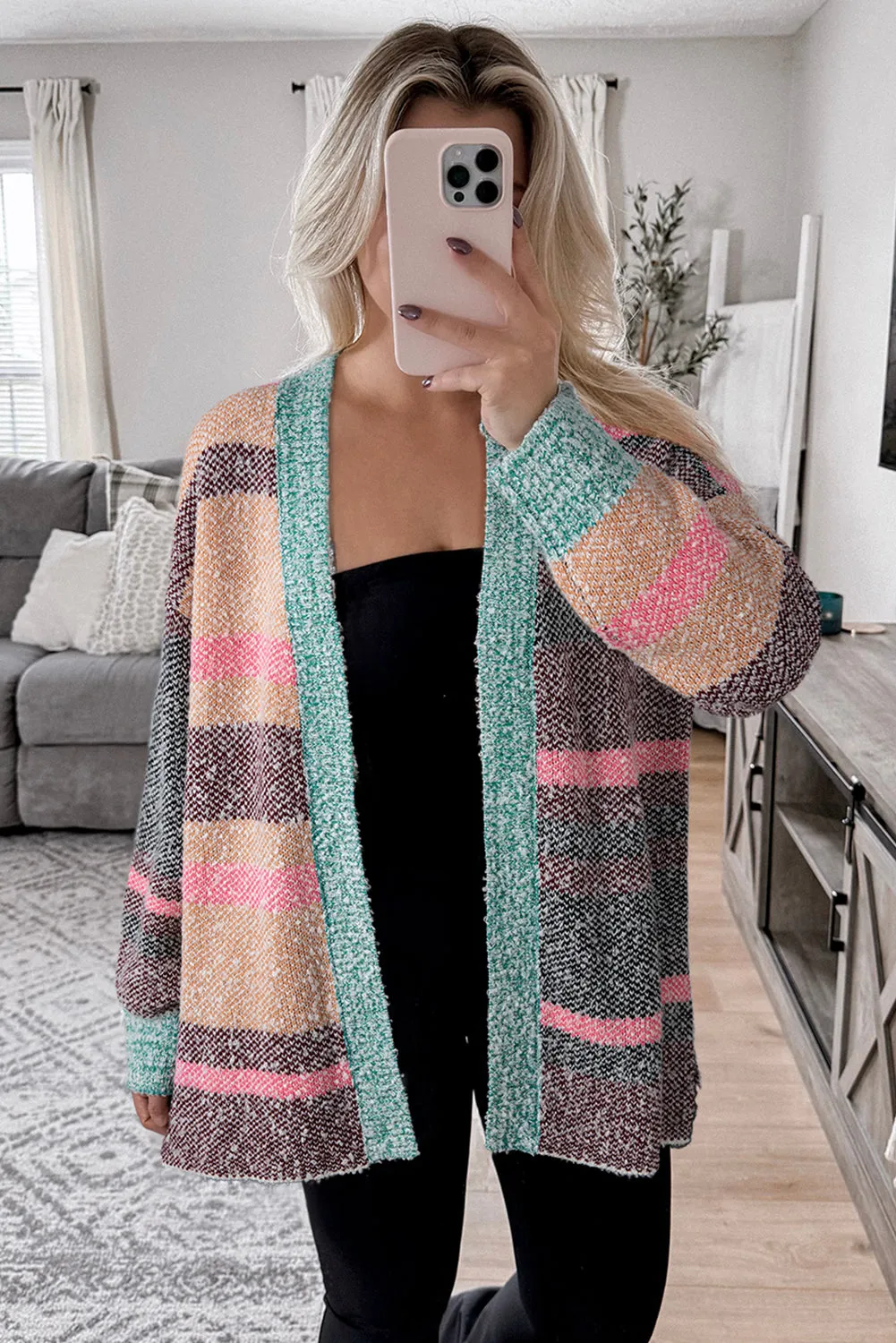 Multicolour Colour Block Striped Side Open Front Cardigan sold by Beagle Boutique product image thumbnail 3