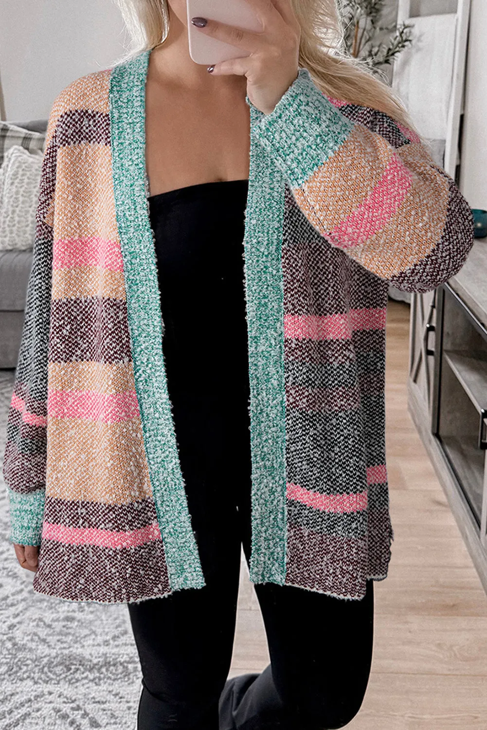 Multicolour Colour Block Striped Side Open Front Cardigan sold by Beagle Boutique