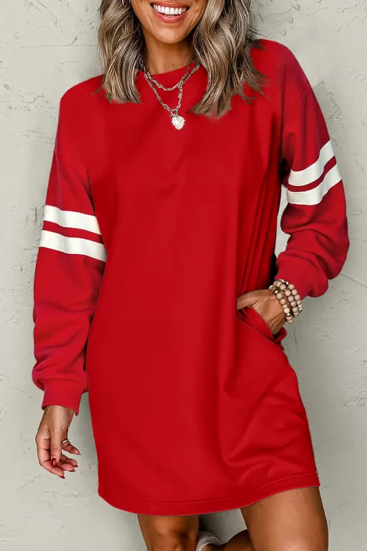 Varsity Contrast Banded Sleeve Shift Sweatshirt Dress sold by Beagle Boutique