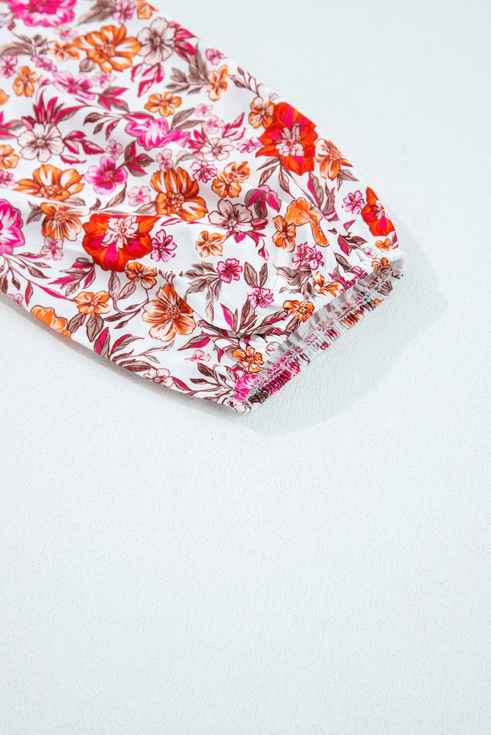 Pink Floral Print Tie Split Neck Bracelet Sleeve Blouse sold by Beagle Boutique product image thumbnail 5