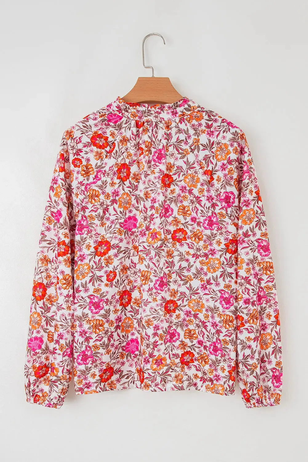 Pink Floral Print Tie Split Neck Bracelet Sleeve Blouse sold by Beagle Boutique product image thumbnail 2