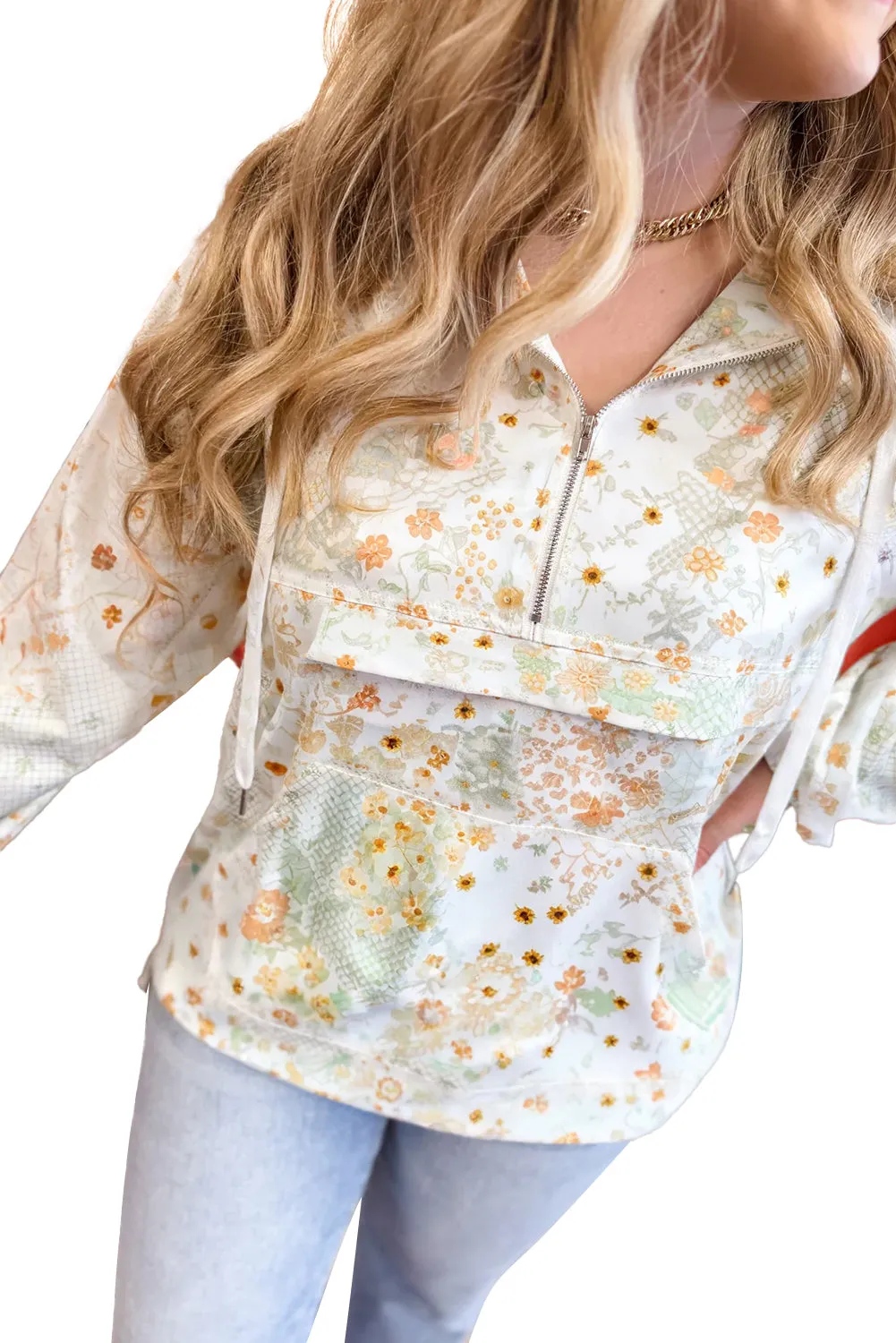 Yellow Floral Print Half Zip Hooded Long Sleeve Top sold by Beagle Boutique product image thumbnail 2