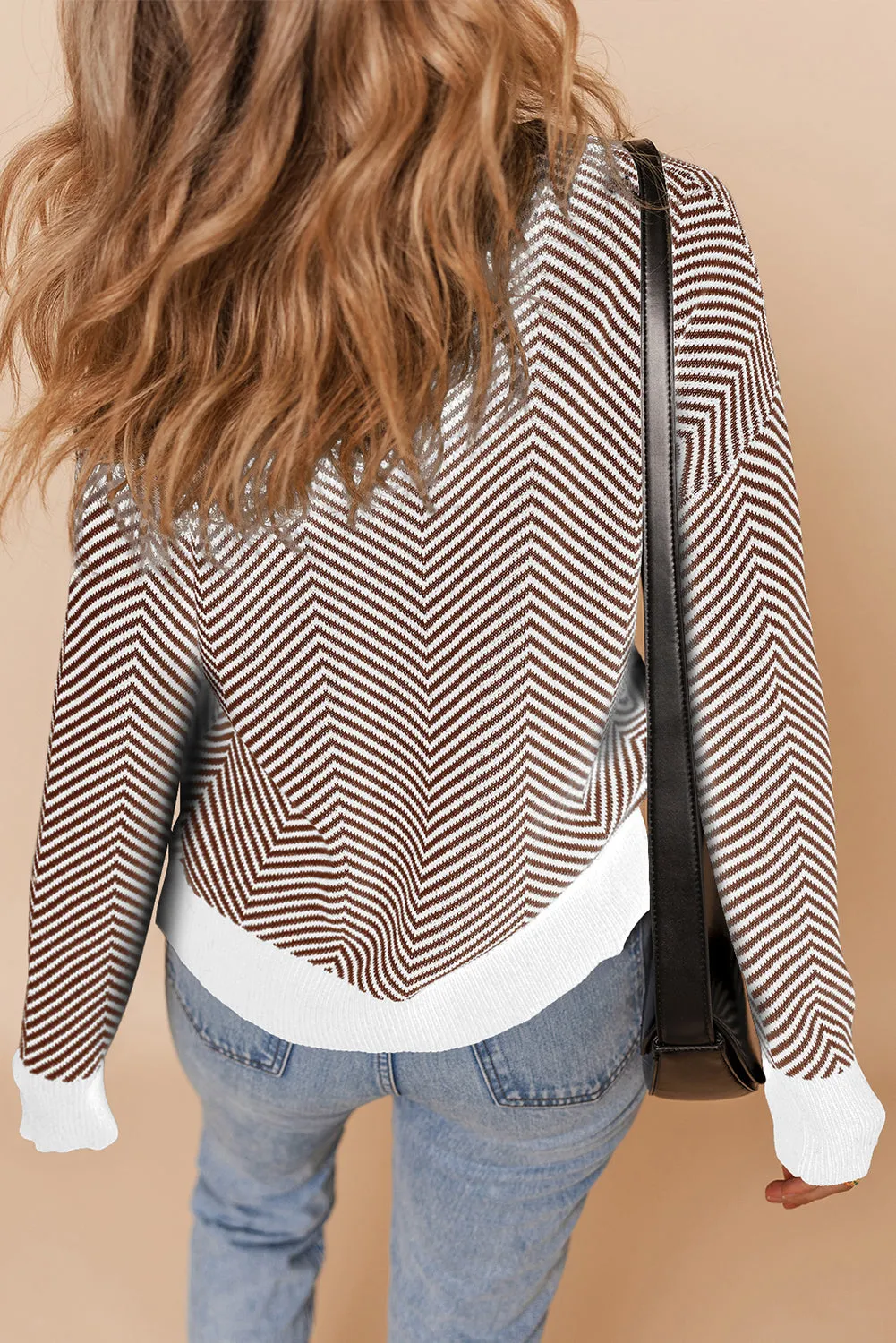 Buttoned V-Neck Chevron Striped Cardigan sold by Beagle Boutique product image thumbnail 2