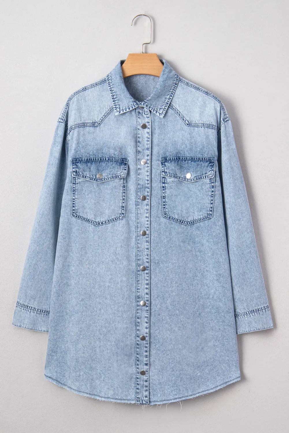 Chest Pocket Raw Hem Denim Baggy Shirt Dress sold by Beagle Boutique product image thumbnail 4