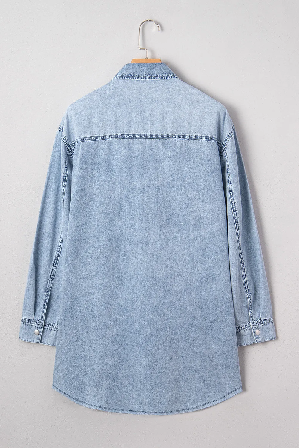 Chest Pocket Raw Hem Denim Baggy Shirt Dress sold by Beagle Boutique product image thumbnail 5