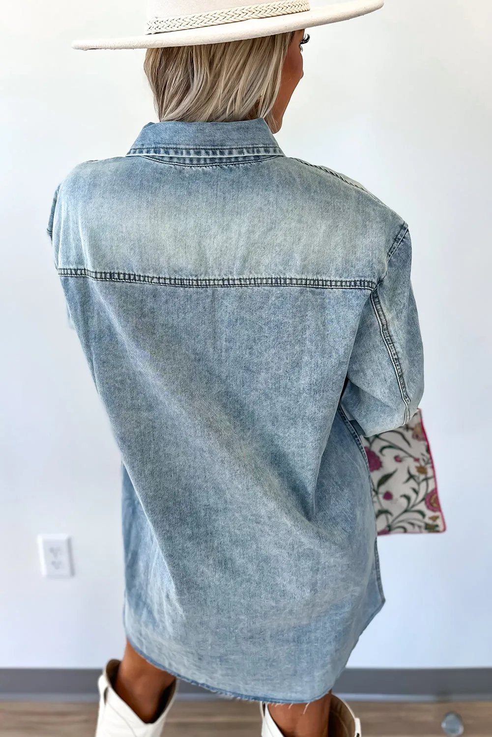Chest Pocket Raw Hem Denim Baggy Shirt Dress sold by Beagle Boutique product image thumbnail 2