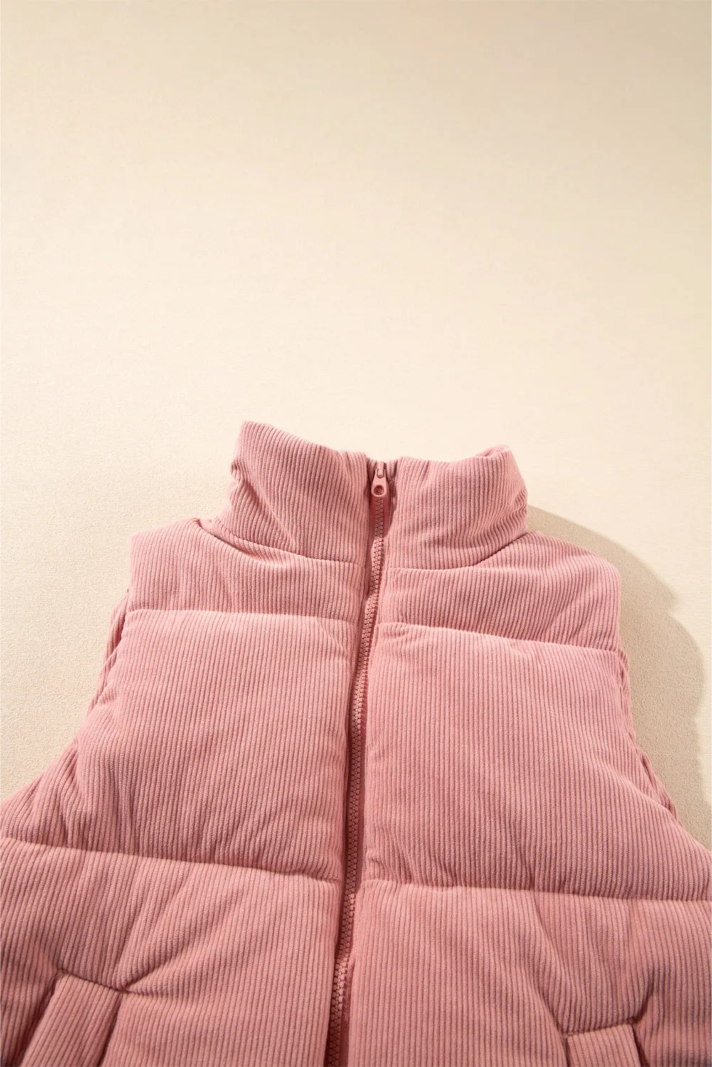 Pink Cord Stand Neck Zipped Puffer Gilet sold by Beagle Boutique product image thumbnail 5