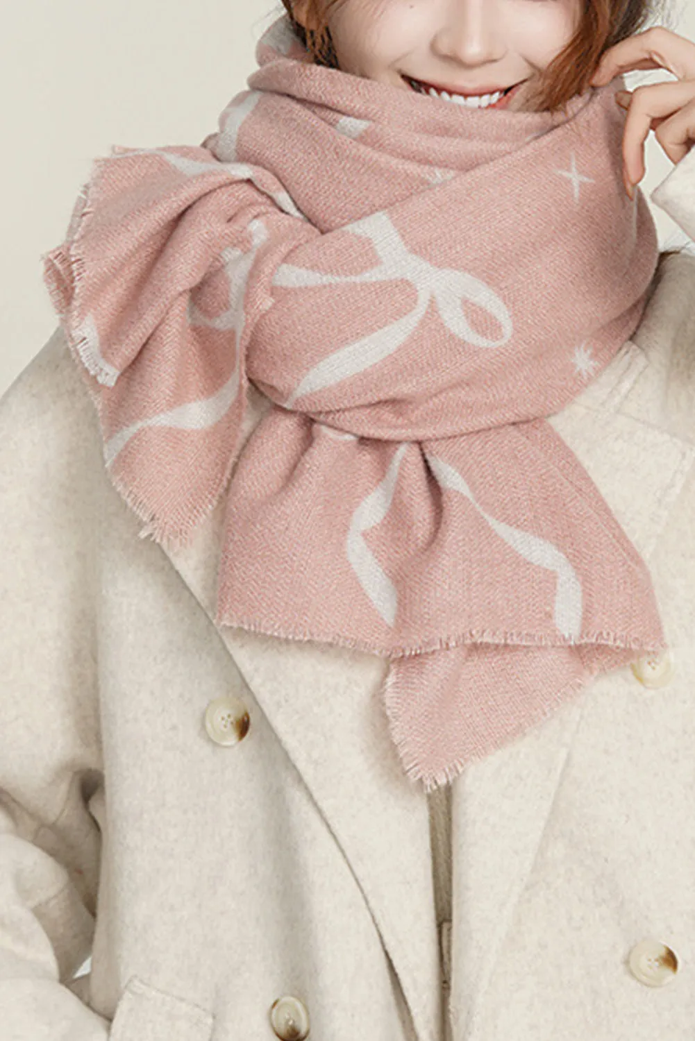 Bow Print Raw Edge Lightweight Scarf sold by Beagle Boutique