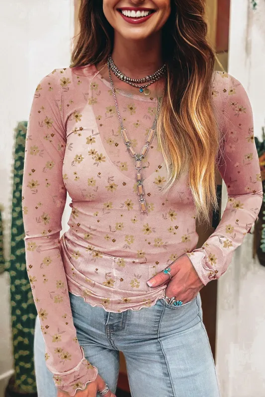 Floral Print Southern Style Mesh Long Sleeve Top sold by Beagle Boutique