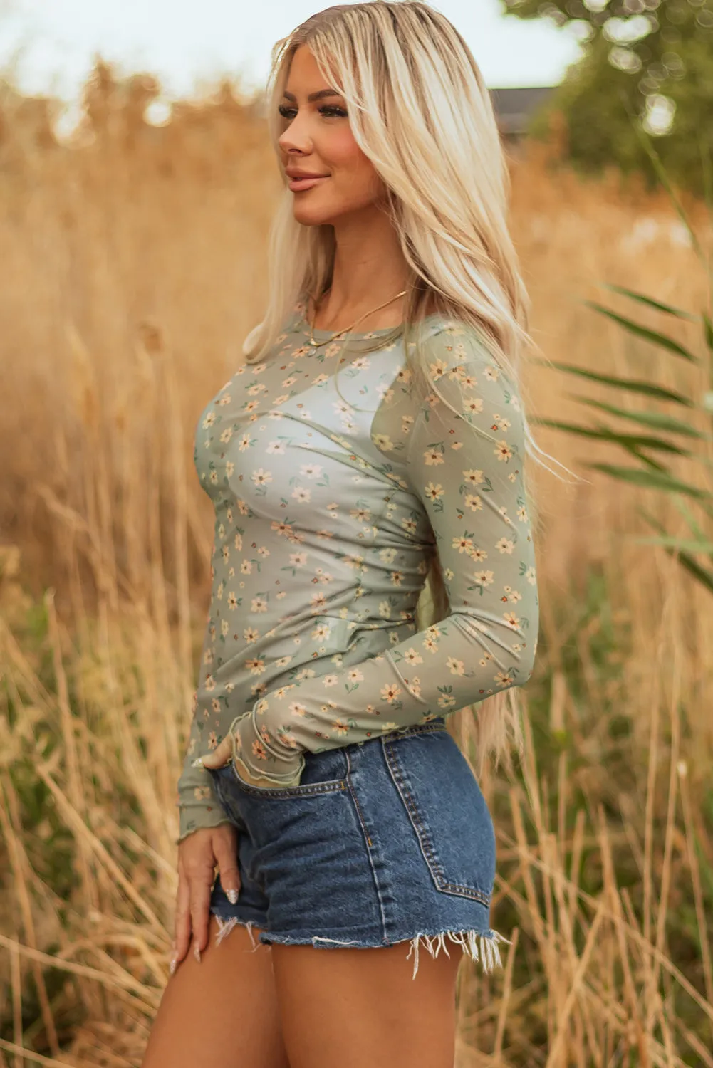 Floral Print Southern Style Mesh Long Sleeve Top sold by Beagle Boutique product image thumbnail 5