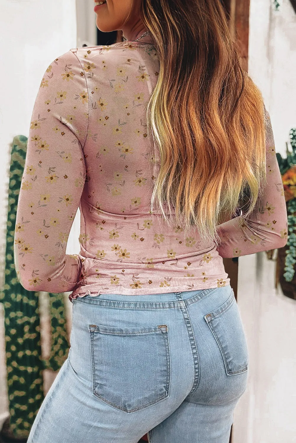 Floral Print Southern Style Mesh Long Sleeve Top sold by Beagle Boutique product image thumbnail 2