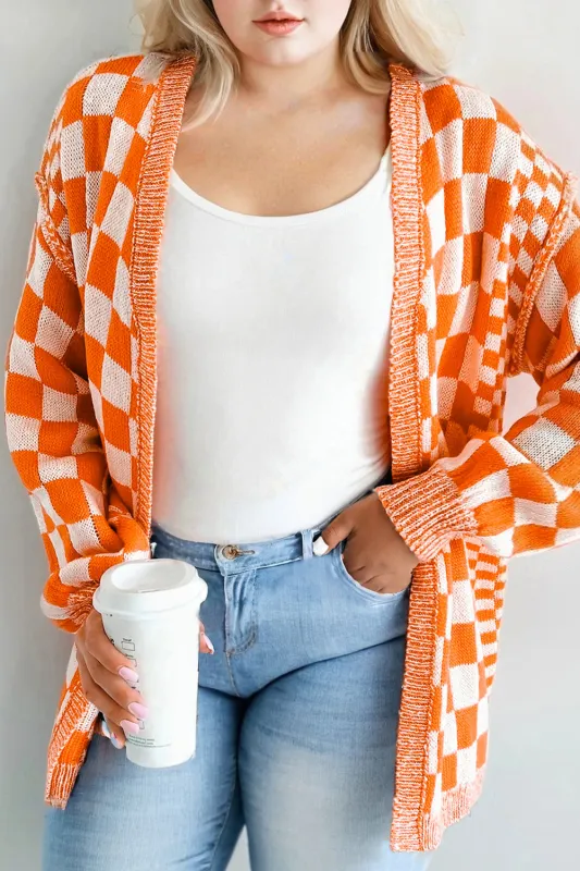 Checkered Bubble Sleeve Drop Shoulder Open Cardigan sold by Beagle Boutique