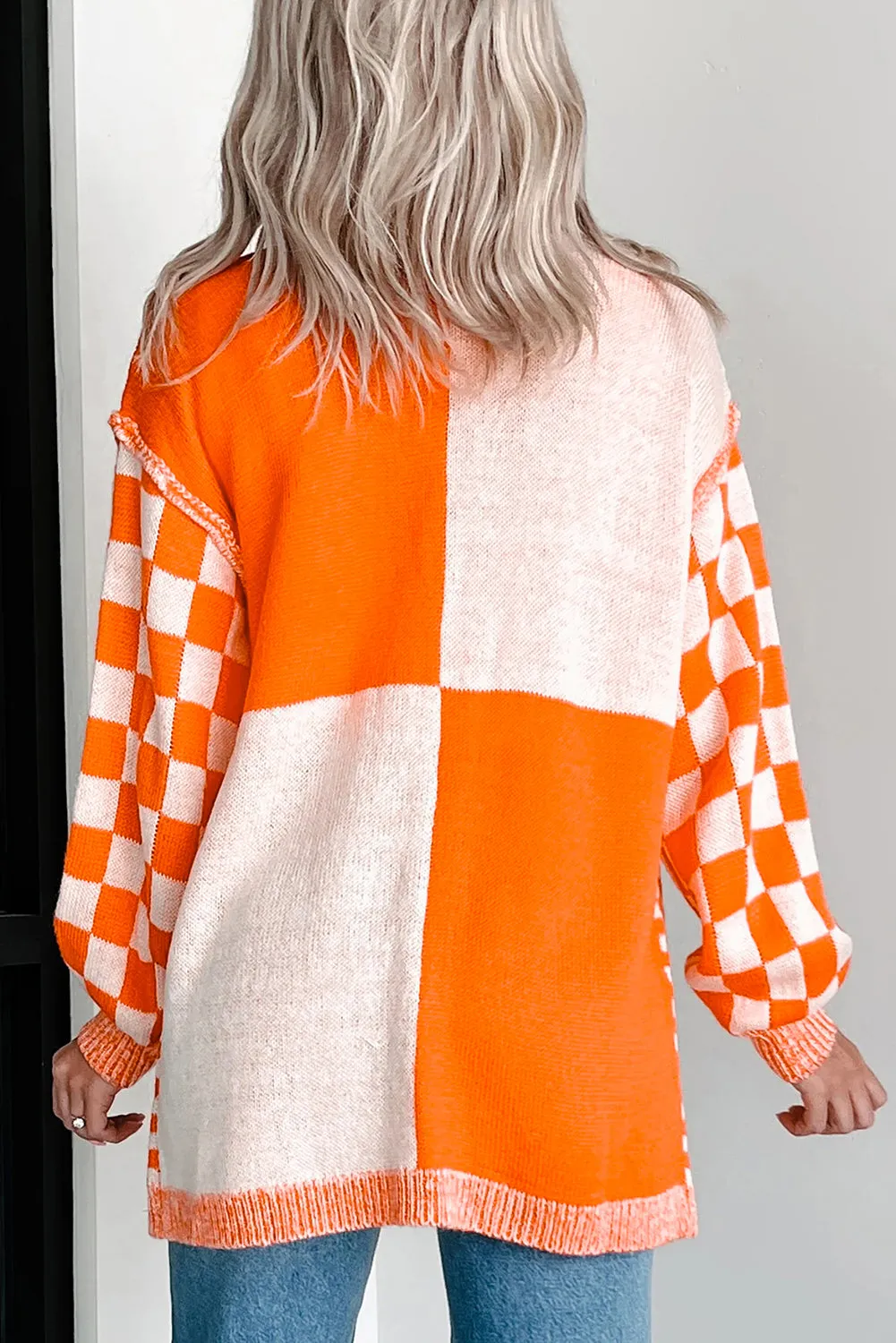 Checkered Bubble Sleeve Drop Shoulder Open Cardigan sold by Beagle Boutique product image thumbnail 2