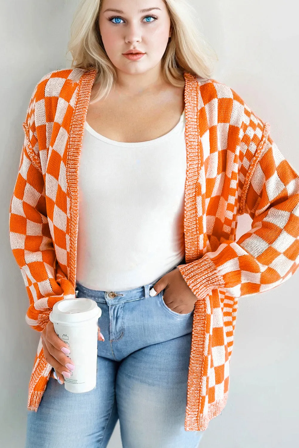 Checkered Bubble Sleeve Drop Shoulder Open Cardigan sold by Beagle Boutique product image thumbnail 3
