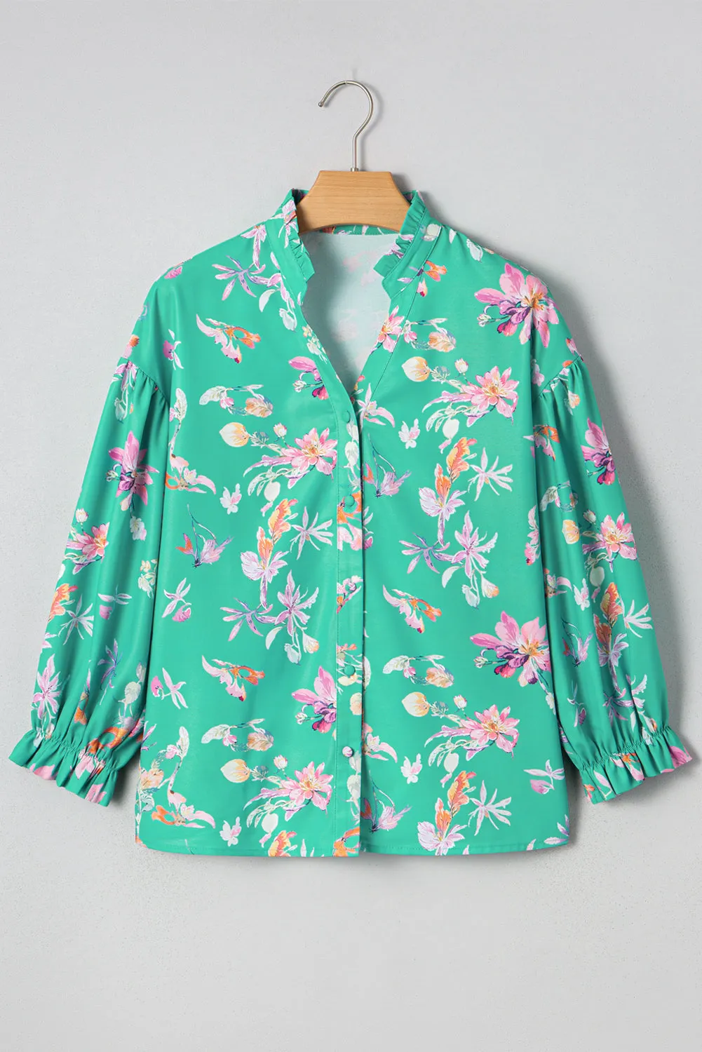 Green Floral Lantern Sleeve Button Front Shirt sold by Beagle Boutique product image thumbnail 4