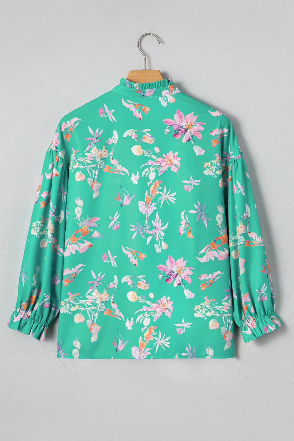 Green Floral Lantern Sleeve Button Front Shirt sold by Beagle Boutique product image thumbnail 5