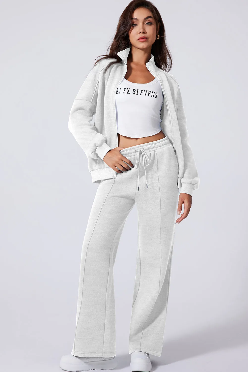 Drop Shoulder Zip Up Jacket and Drawstring Trousers Active 2pcs Co-ord Set sold by Beagle Boutique product image thumbnail 4