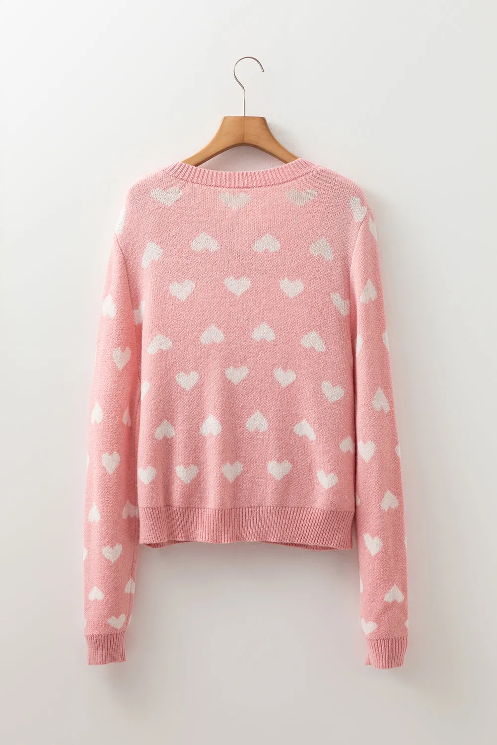 Light Pink Heart Pattern Button Front Cardigan Sweater sold by Beagle Boutique product image thumbnail 2