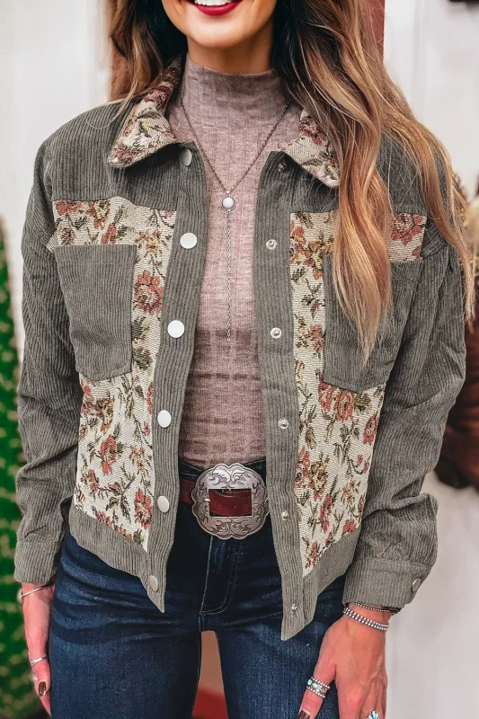 Ribbed Retro Floral Patchwork Shirt Style Jacket sold by Beagle Boutique