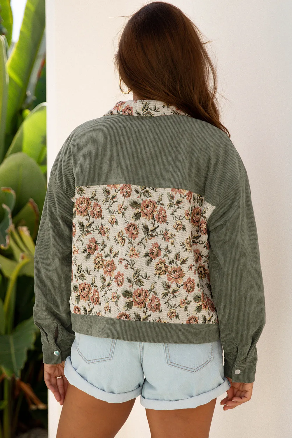 Ribbed Retro Floral Patchwork Shirt Style Jacket sold by Beagle Boutique product image thumbnail 3