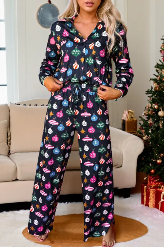 Navy Christmas Lights Print Shirt Pyjama Set sold by Beagle Boutique