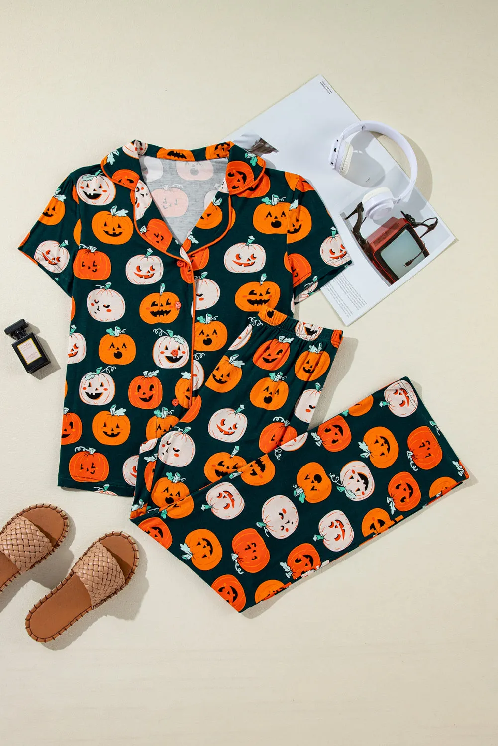 Halloween Pattern Short Sleeve Shirt Pyjama Set sold by Beagle Boutique product image thumbnail 4