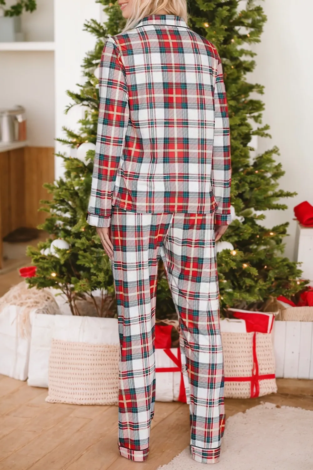 Red Christmas Plaid Print Two Piece Long-Sleeve Pyjama Set sold by Beagle Boutique product image thumbnail 2