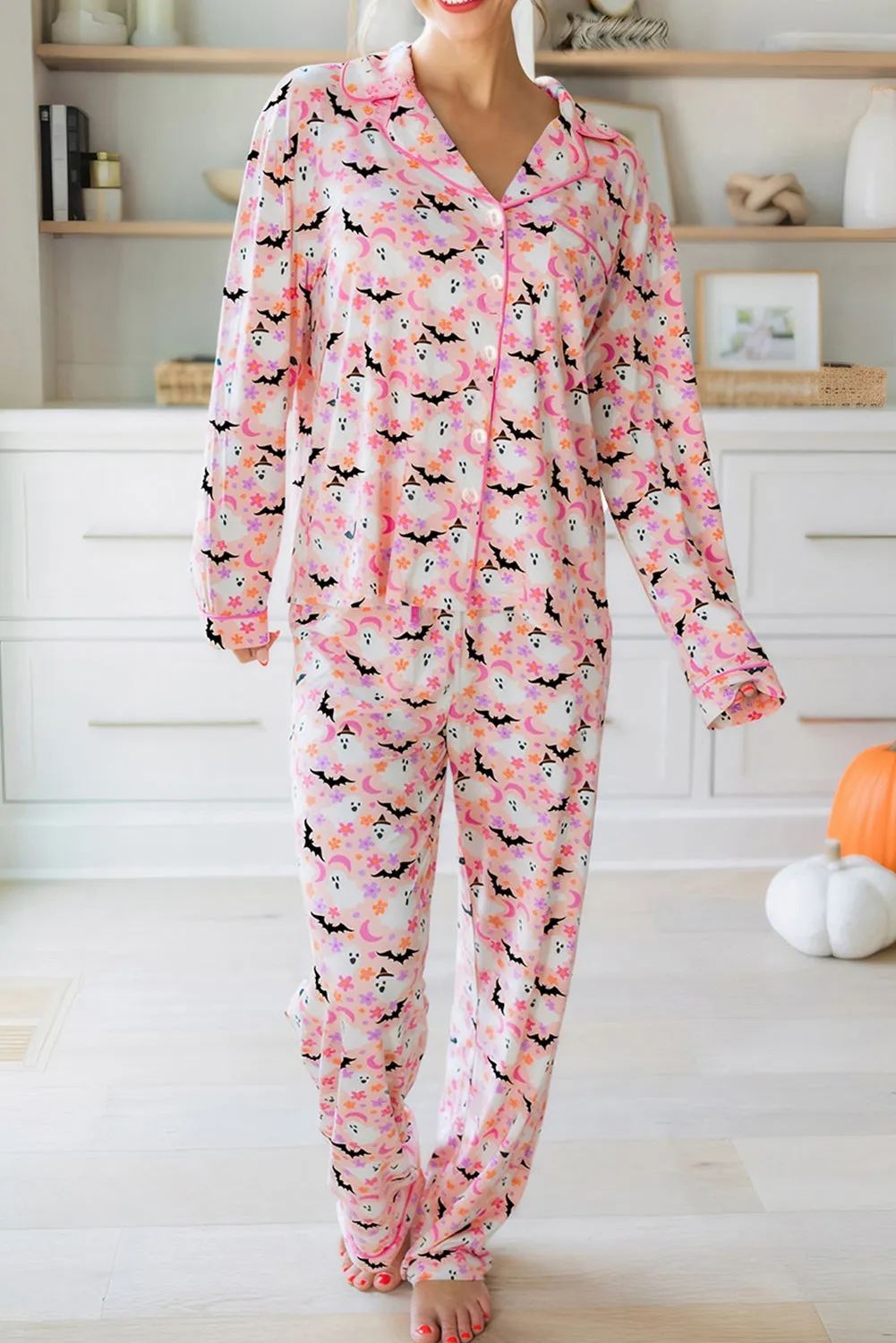 Pink Halloween Eve Haunted Honey Bat Print Pyjama Set sold by Beagle Boutique