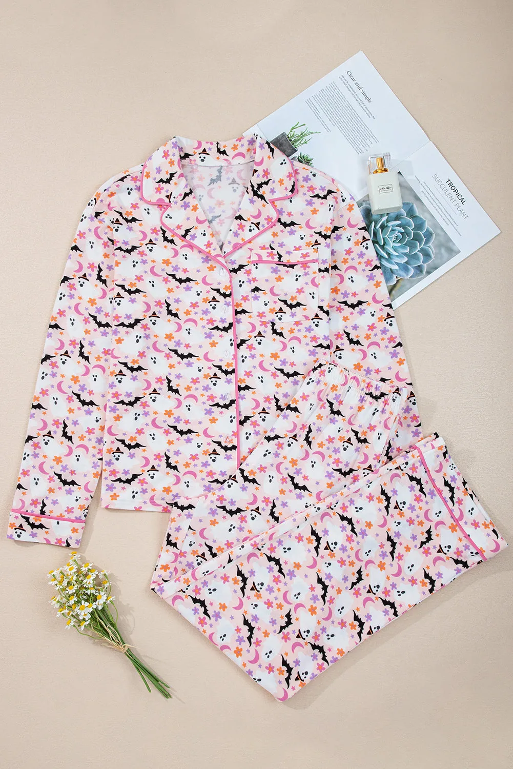 Pink Halloween Eve Haunted Honey Bat Print Pyjama Set sold by Beagle Boutique product image thumbnail 3