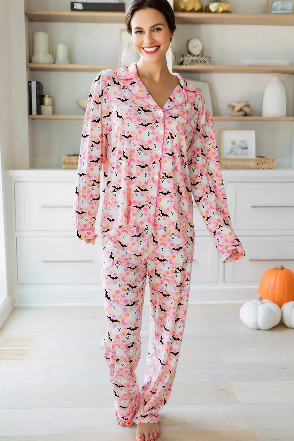 Pink Halloween Eve Haunted Honey Bat Print Pyjama Set sold by Beagle Boutique product image thumbnail 2