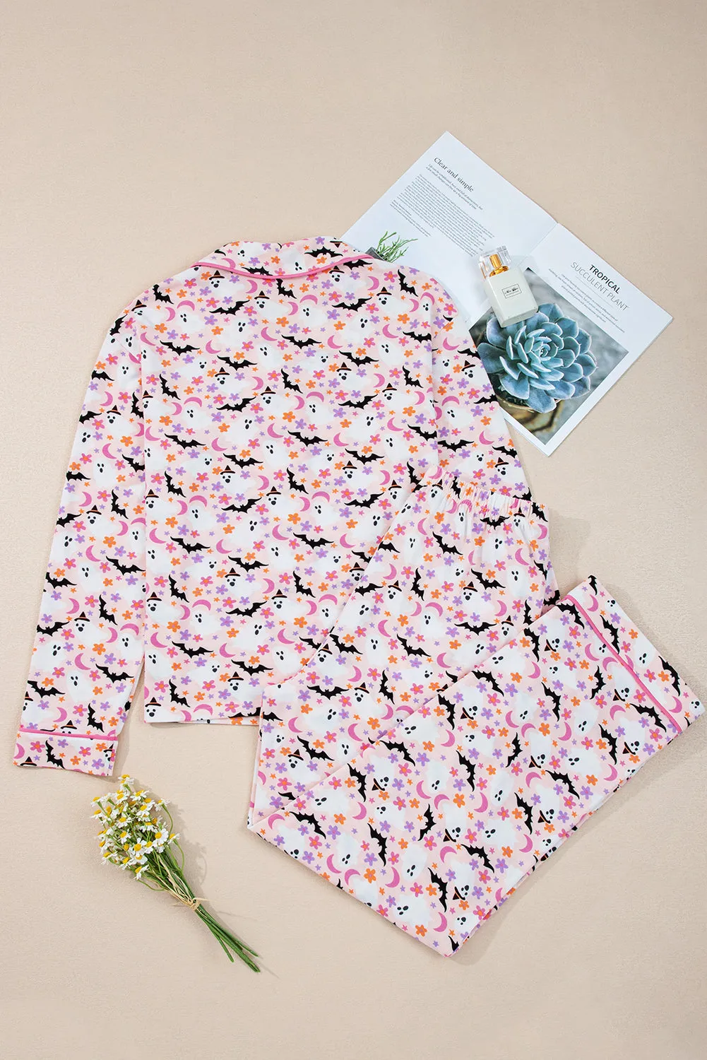 Pink Halloween Eve Haunted Honey Bat Print Pyjama Set sold by Beagle Boutique product image thumbnail 4